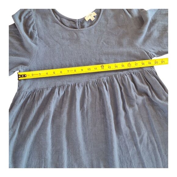 UMGEE Linen Blend Oversized Flowy Babydoll Pocket Dress Keyhole Peacock Blue L - Picture 7 of 15